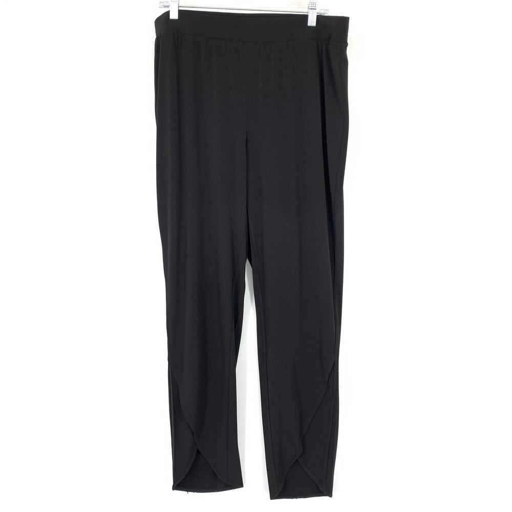 Chicos Pull On Pants Womens Size 2 US Large Ankle Length Black Tulip Hem